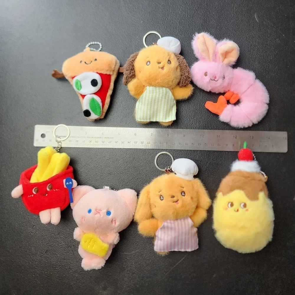 Unbranded Small Multicolor Food Animal Plush Keychain Set Kawaii Bag Charm 7pc